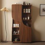 Modern Sculptural Cabinet With Curved Doors For Kitchen And Living Room - Black 51"H x 45"W x 14"D