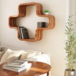Modern Geometric Wood Wall Mounted Bookshelf Shelf 18in