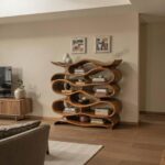 Sculptural Organic Wave Wood Bookshelf Cabinet 31in