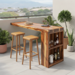 Tropical Live Edge Bar Table For Balcony Or Outdoor Patio - Black 39"W x 39"H x 16"D