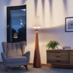 Modern Tapered Wood Table Floor Lamp Pair 30in