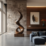 Mid Century Abstract Wooden Sculpture For Outdoor Garden - Black 25"H x 16"W x 16"D