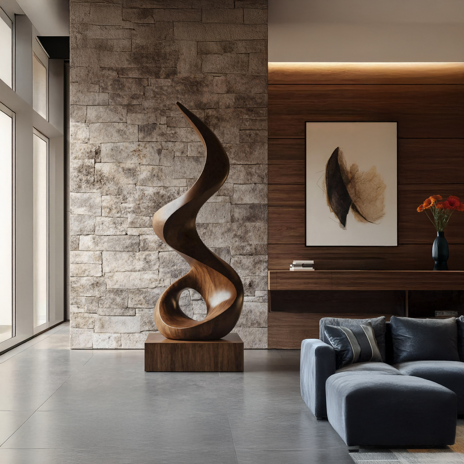 thumbnail_b9ee4edd-1b5d-459e-8170-1c7074263322.png Mid Century Abstract Wooden Sculpture For Outdoor Garden - Black 25"H x 16"W x 16"D - Image 1