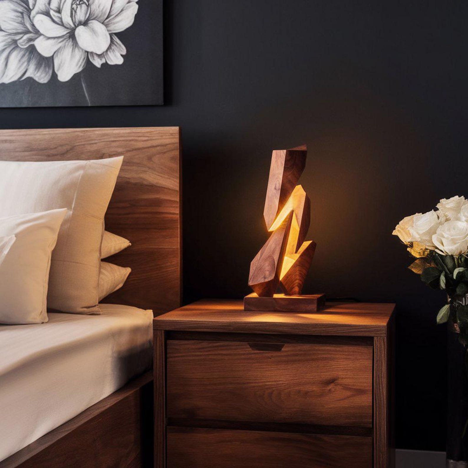 thumbnail_c52dc8b4-8d92-477a-aaf0-ca97b65d78f6.jpg Rustic Geometric Wood Table Lamp 14in - Image 1