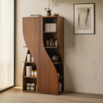 Modern Curved Cabinet Sculptural Doors Kitchen And Living Room - Black 51"H x 45"W x 14"D