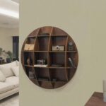 Modern Round Wood Wall Mounted Shelf with Compartments 31in