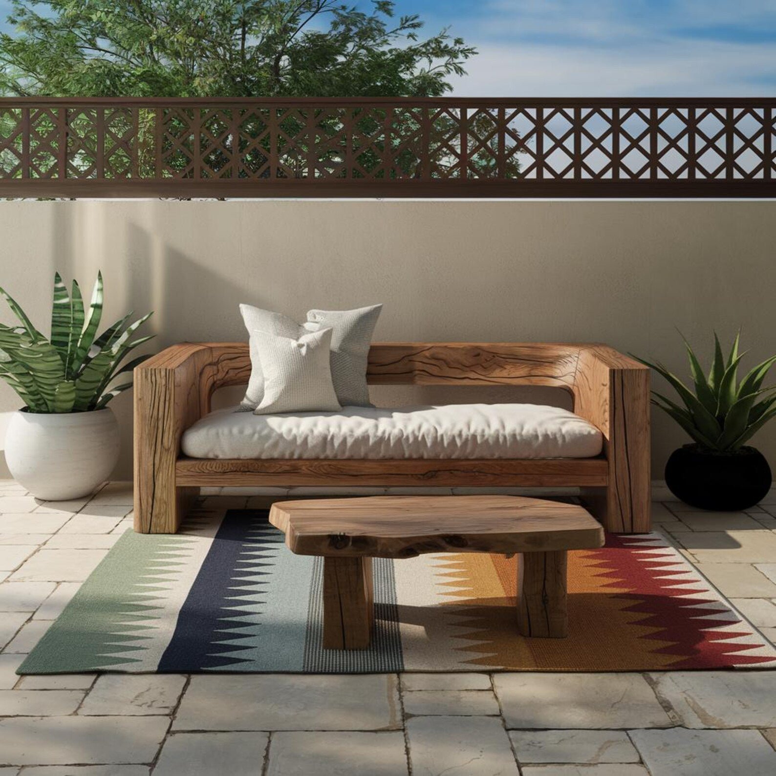 thumbnail_d2661cec-2a5d-4953-a07b-416feee06047.jpg Rustic Wood Outdoor Sofa and Coffee Table Garden Set 35in - Image 1