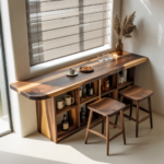 Curved Wood Bar Table With Storage For Kitchen Or Dining Area - Black 39"W x 39"H x 16"D