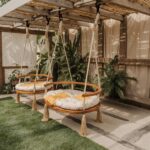 Boho Round Wood Hanging Swing Chair for Porch Garden