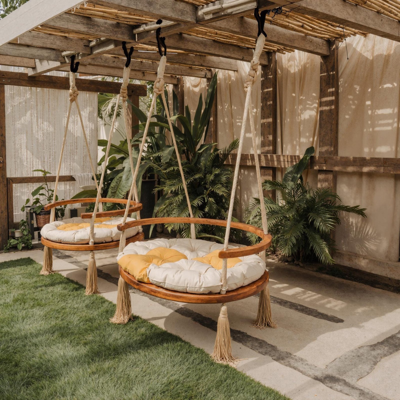 thumbnail_ee36bfa3-588a-4907-88c3-eb8fe3bcfdd9.jpg Boho Round Wood Hanging Swing Chair for Porch Garden - Image 1